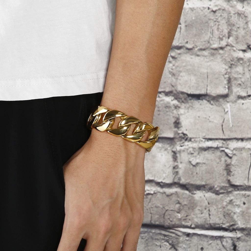 Gelang Pria Rantai Jumbo 25mm Anti Karat & Anti Pudar Asli Titanium Stainless Steel 316L Silver Gold