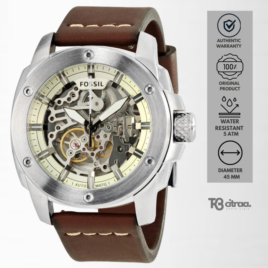 Jam Tangan Pria Fossil Machine Automatic Kulit Brown Sporty Casual Original ME3083