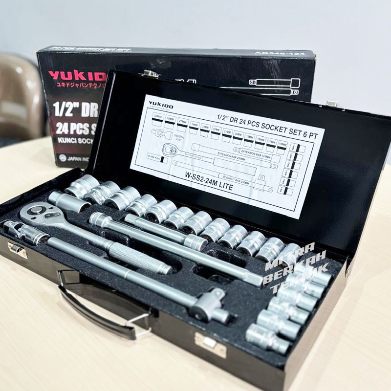 YUKIDO Socket Set / Kunci Sock Set 1/2 Inch 24 Pcs MM (Metric) / INCH 6 / 12 PT Box Kaleng / Plastik