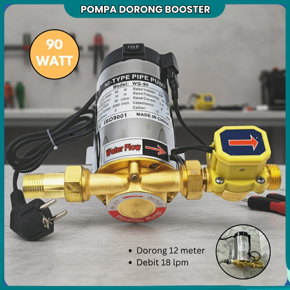 Pompa Pendorong Air Booster Pump 90W Otomatis - Mesin Cuci, Shower, Wastafel Water Heater