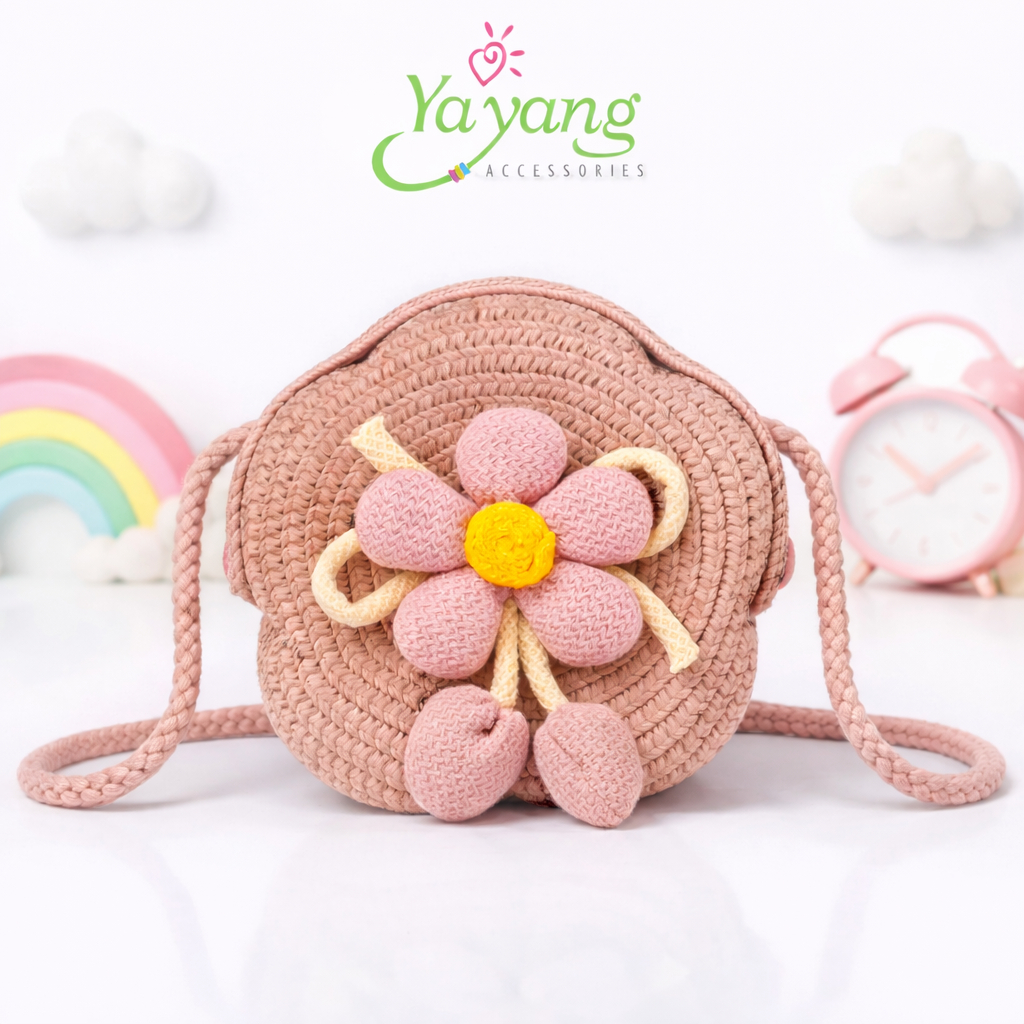 YAYANG Sling Bag Tas Jerami Bunga Size Medium - Aksesoris Fashion Tas Selempang Anak - NTS1532