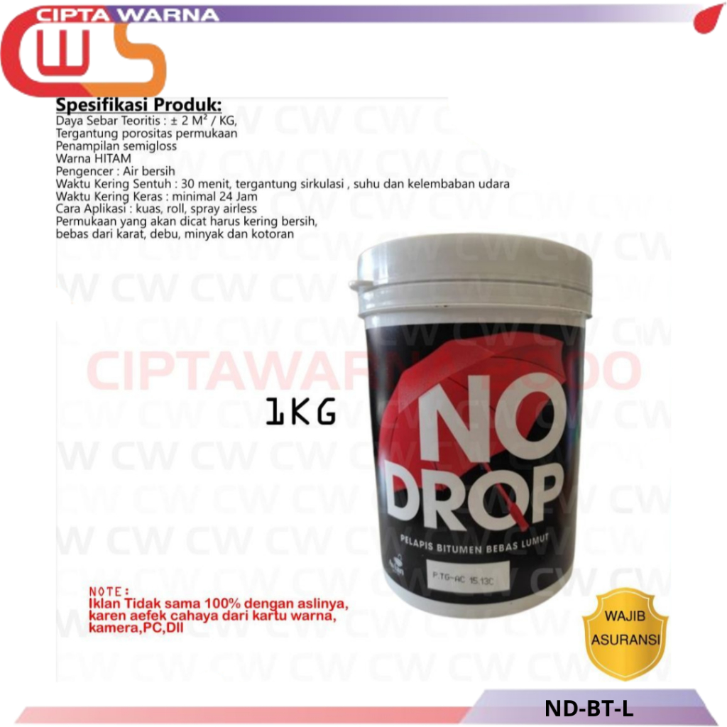Cat No Drop Pelapis Dak Genteng Bitumen Aspal Hitam Anti Bocor jamur Tahan Air 1kg - B4 CWS