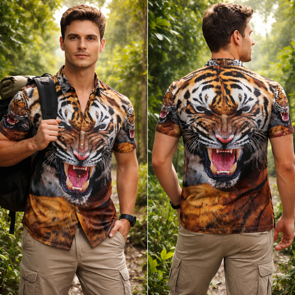 Kemeja Harimau / Kemeja Gambar Motif Harimau / Kemeja Tiger Harimau / Kemeja Motif Binatang Harimau