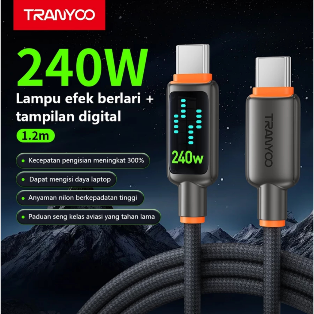 TRANYOO Kabel Data 240W Type-C For iPhone Samsung OPPO VIVO Xiaomi POCO realme Fast Charging cable (
