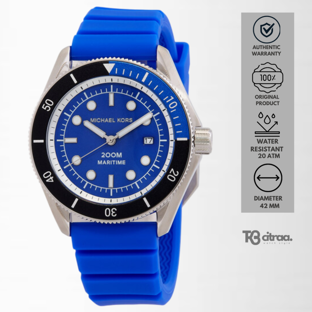 Jam Tangan Michael Kors Pria Maritime Rubber Blue Sporty Mewah Original MK9156