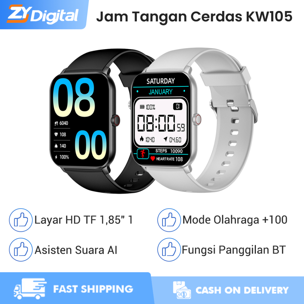 Jam Tangan Pintar Panggilan Bluetooth 1.85‘ HD Layar Pemantauan Denyut Jantung Oksigen Darah Tekanan