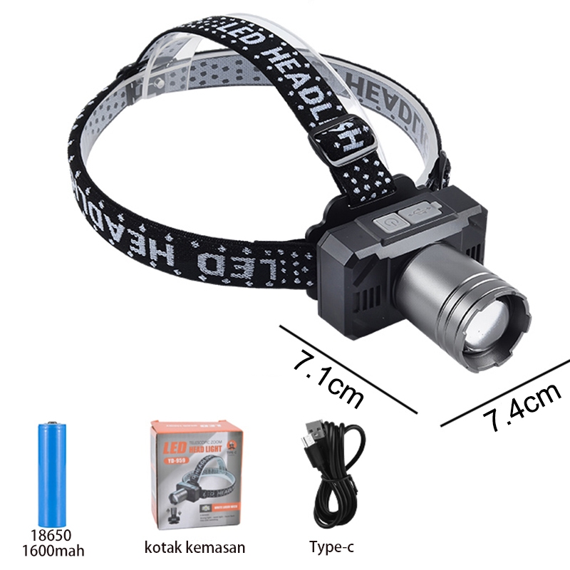Senter Kepala LED/senter lampu depan LED/USB Charging Senter 1000 Lumens Tpye-c USB rechargeable