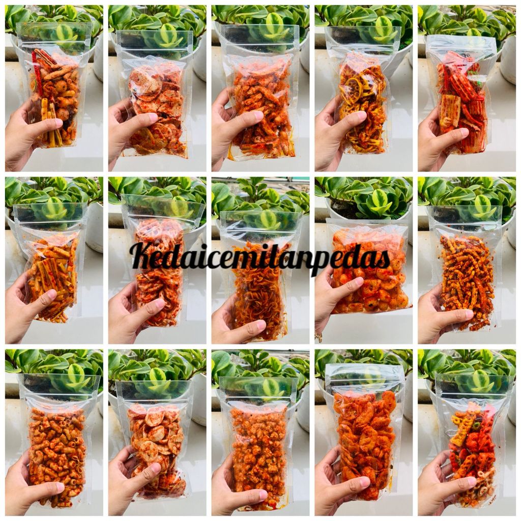 ANEKA KERUPUK SEBLAK PEDAS DAUN JERUK SEBLAK MIX CAMPUR/B.STIK/B.KOIN/K.JENGKOL ASBES/K.RAFAEL/M.KRI