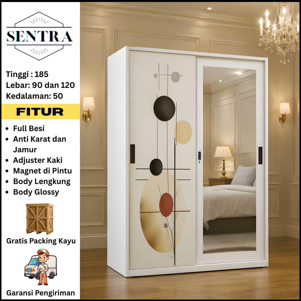 KSH KARSINDO. Lemari Pakaian 2 Pintu Besi Sliding Cermin | Lemari Baju Sleding Besi