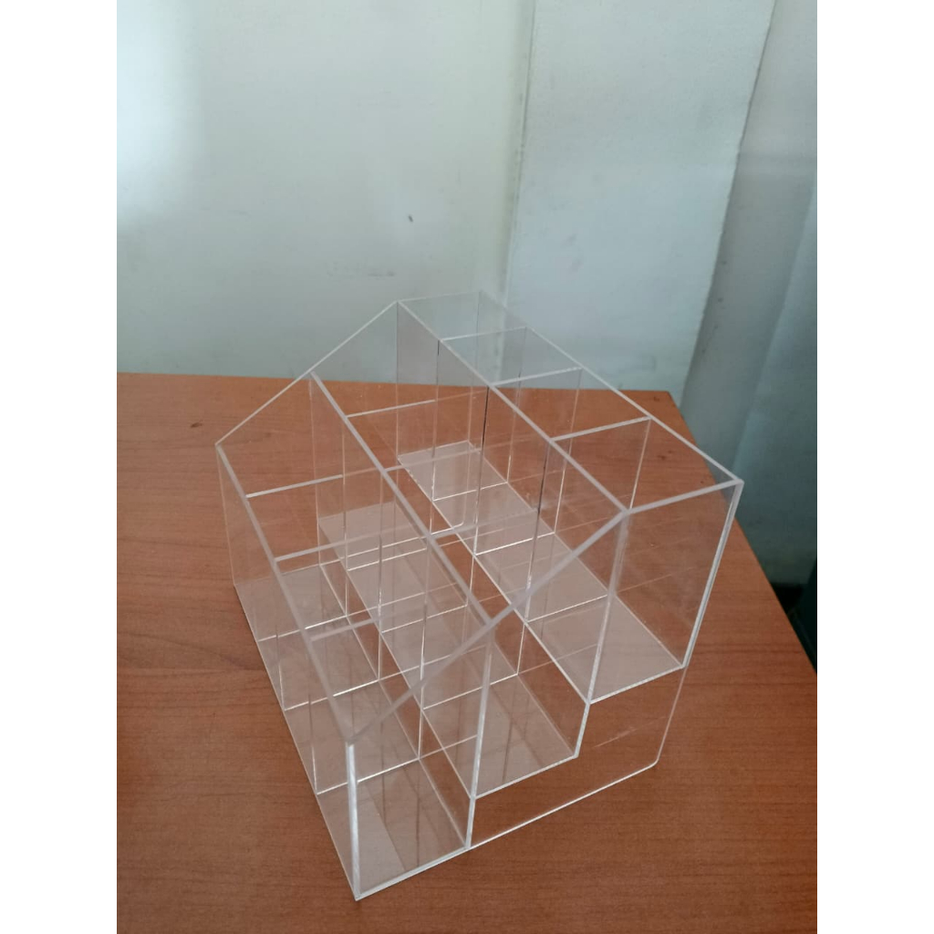 Rak Pensil Akrilik 3 Tingkat 12 Ruang Rapi | Rak Penyimpanan Pensil/Pulpen Alat Tulis | Display Pulp