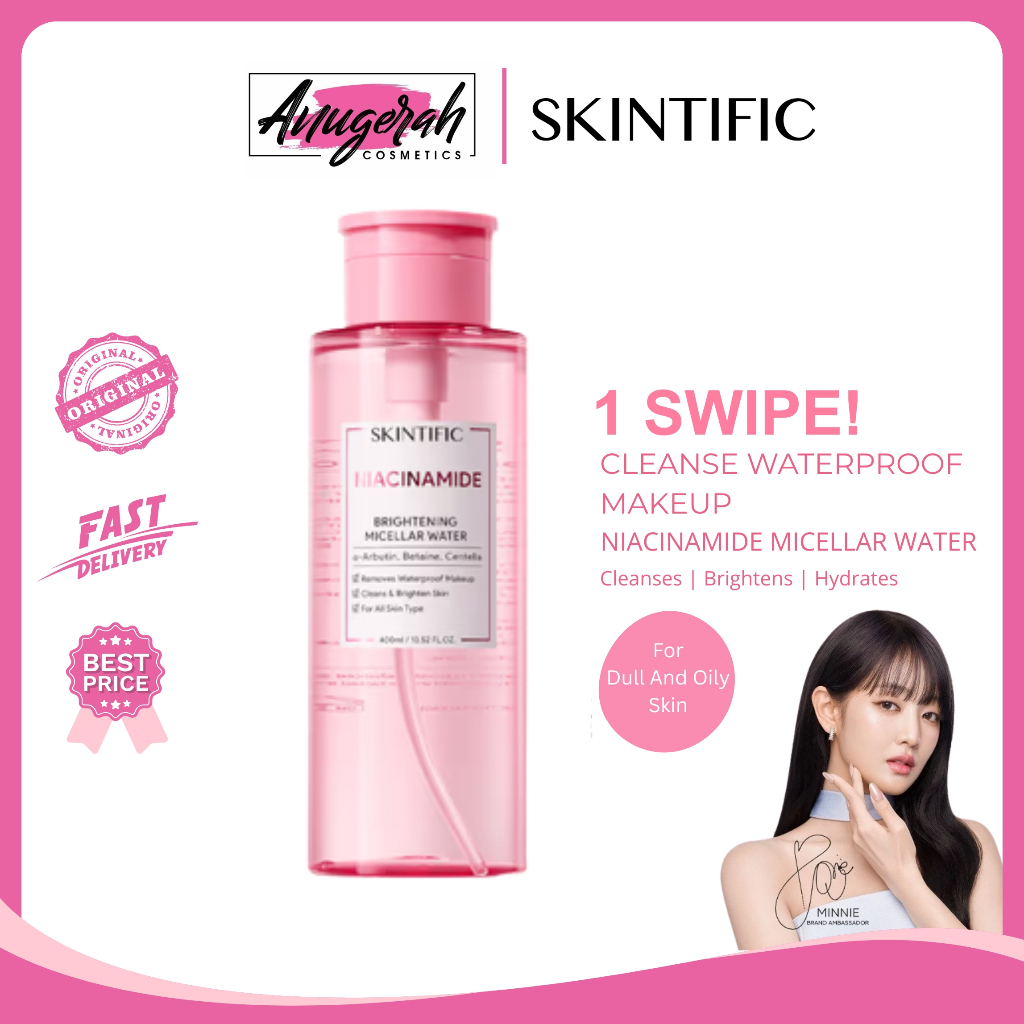 SKINTIFIC Niacinamide Micellar Water 400ml – Cocok Kulit Berminyak/Berjerawat/Semua Jenis