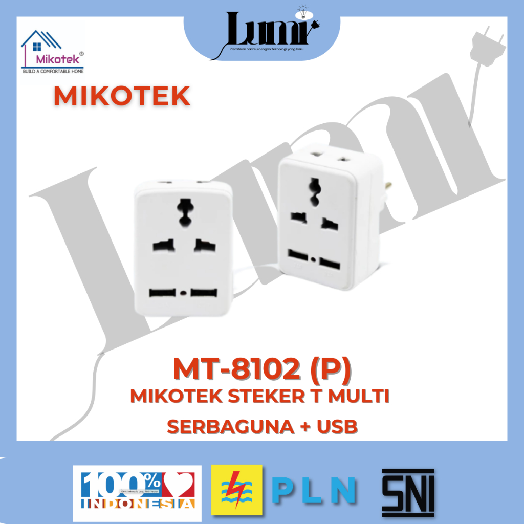 Mikotek Steker T Multi Serbaguna + USB MT-8102 (Putih)