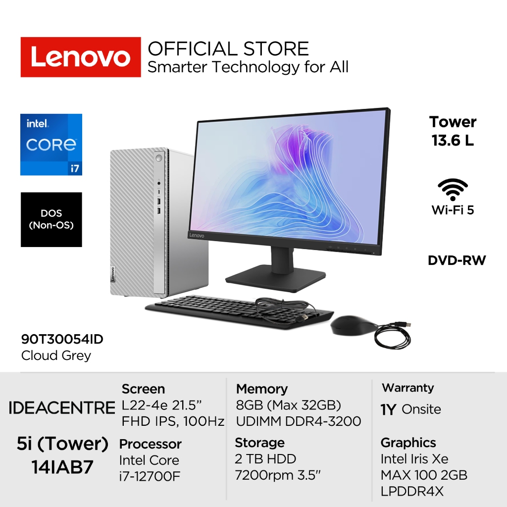 Lenovo PC IdeaCentre 5i 14IAB7 54ID Intel Core i7 12700F DOS 8GB 2TB HDD Iris Xe MAX 100 2GB WiFi5 D