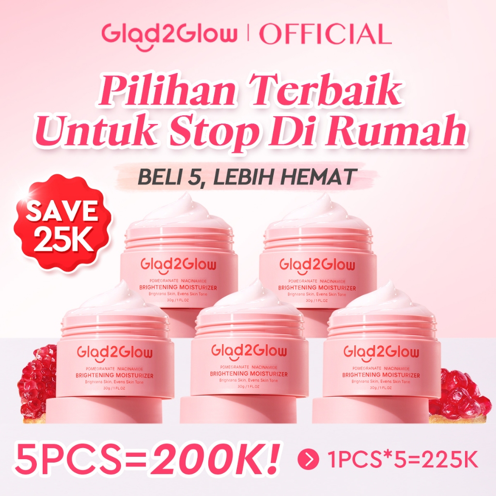 [Hemat 5PCS]Glad2Glow Moisturizer Series Mencerahkan Pencerah Wajah Anti Jerawat Penuaan Hilangkan F