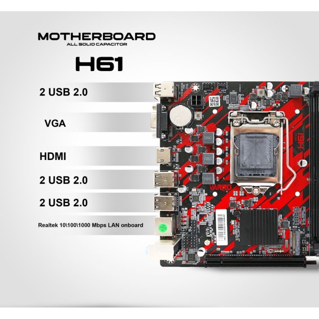 FREE Paket Motherboard H61 Varro Socket 1155 DDR3 NVME HDMI VGA Gigabit Lan / Paket Mobo H61 RX7
