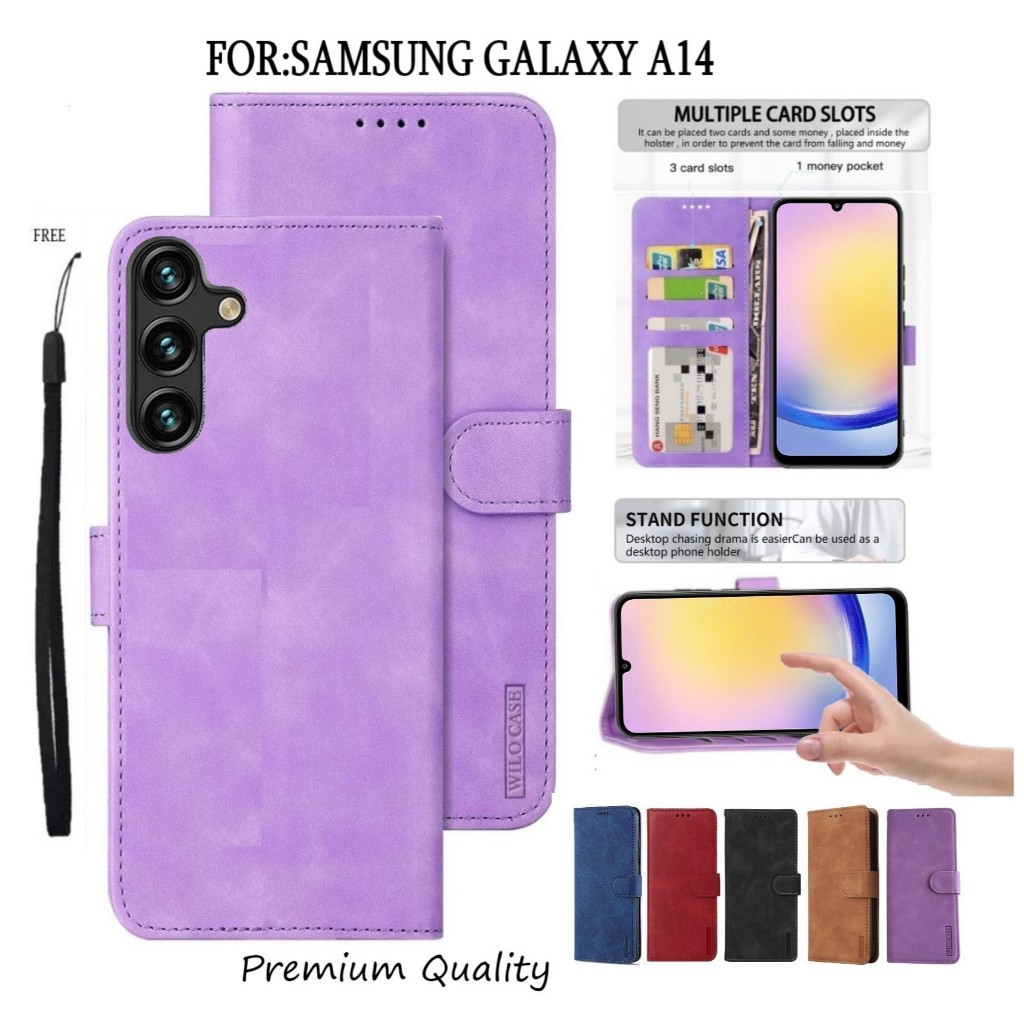 SAMSUNG GALAXY A14 Leather Flip Cover Wallet Case Kulit - Casing Dompet Case Wallet Leather Flip SAM