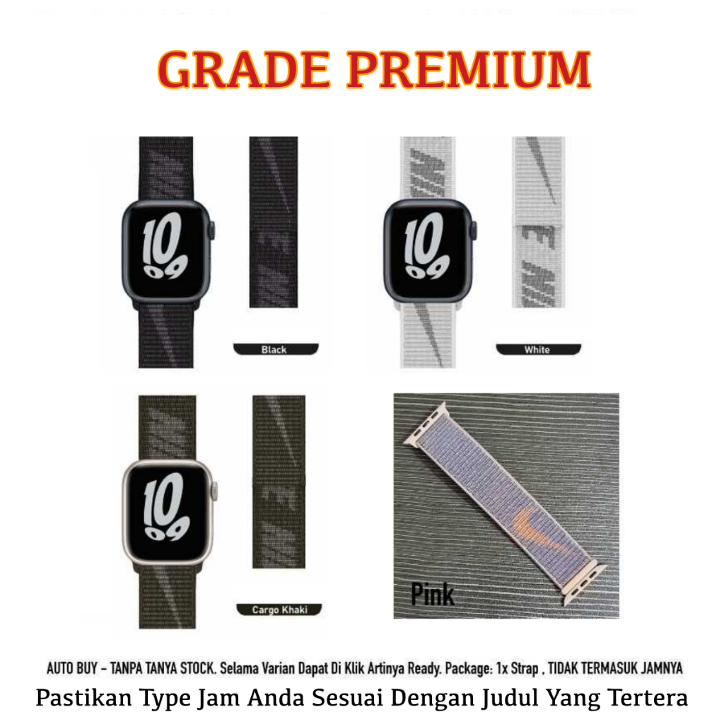 Tali Jam Apple Watch Seri 10 11 Size 42mm 46mm - Strap Watch Nylon Loop Nike
