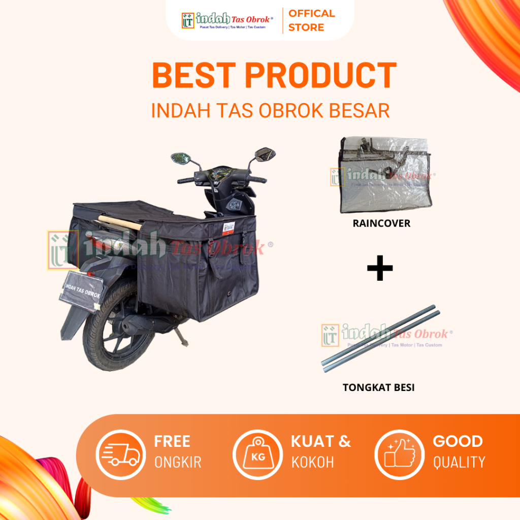 INDAH Tas Obrok - [PAKET LENGKAP] Tas Obrok Motor Besar Hitam Kuat + Tongkat Besi + Raincover