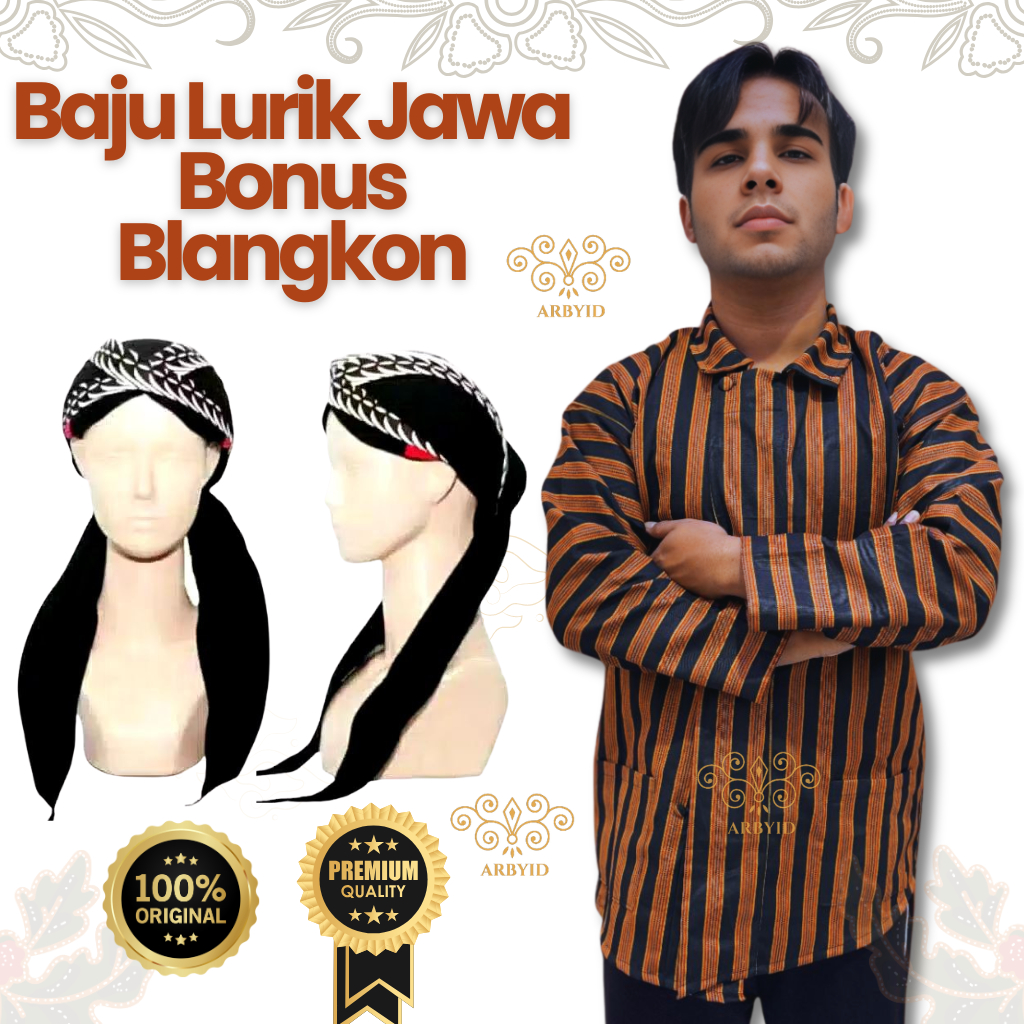 Baju Lurik Jawa Gratis Blangkon Batik / Baju Jawa Bonus Blangkon/ Surjan Lurik Bonus Blangkon