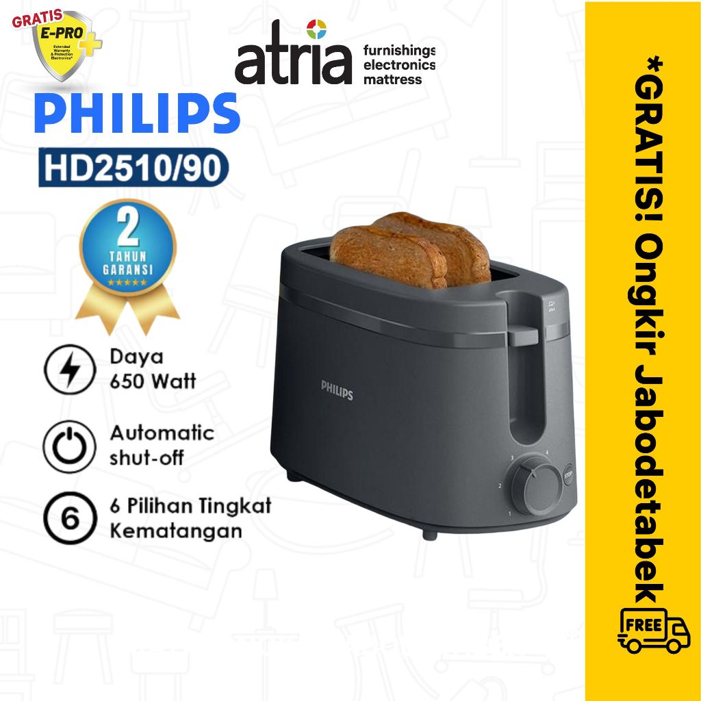 Toaster Philips HD2510/90 Hitam - Philips Pemanggang Roti Philips Toaster Pemanggang Roti Listrik Ph