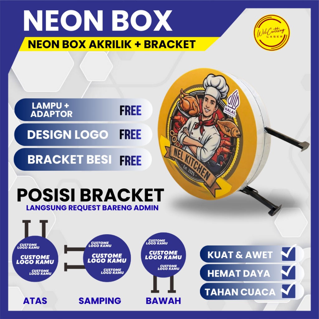 Neon Box Custome/ Neon Box Bulat/ Plang Lampu /Neon Box Mini