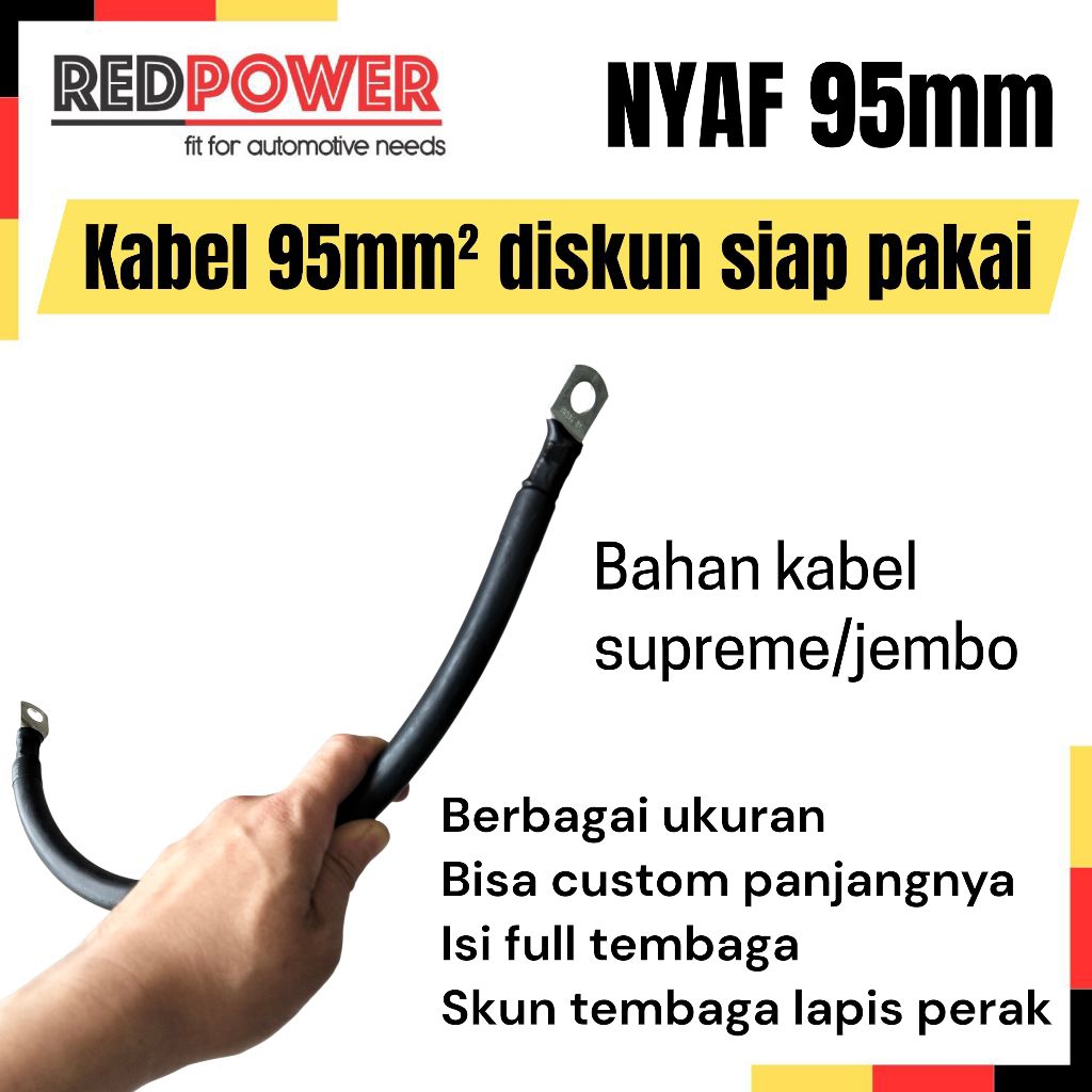 Redpower NYAF 95mm kabel paralel seri jumper PLTS power di skun ring 95 mm diskun merah hitam panel 