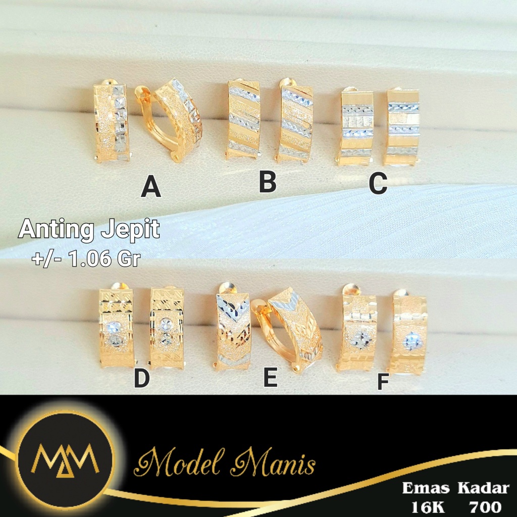 Model Manis Gold - Anting Jepit Bangkok Variasi Kuning - Emas 16k  700
