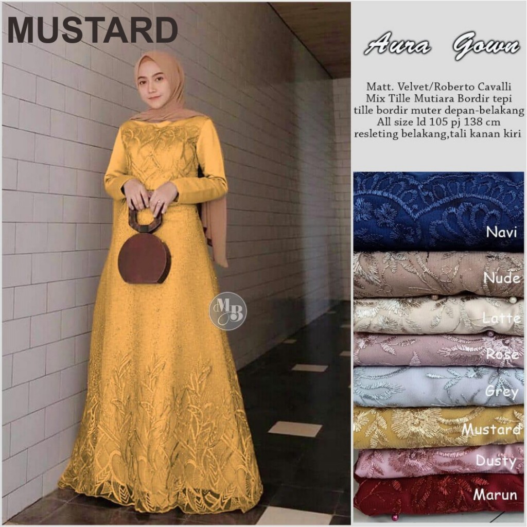 Aura Gamis Brokat Payet Mutiara - Dress Pesta Satin Velvet Mewah - Baju Kondangan & Bridesmaid