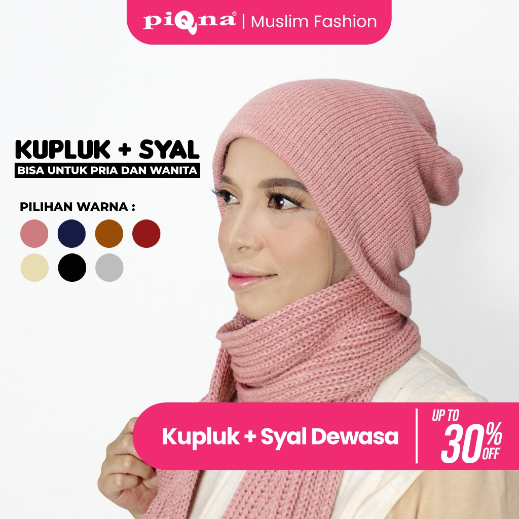 Kupluk syal topi winter rajut musim dingin wanita pria - Syal & kupluk set by PIQNA.id
