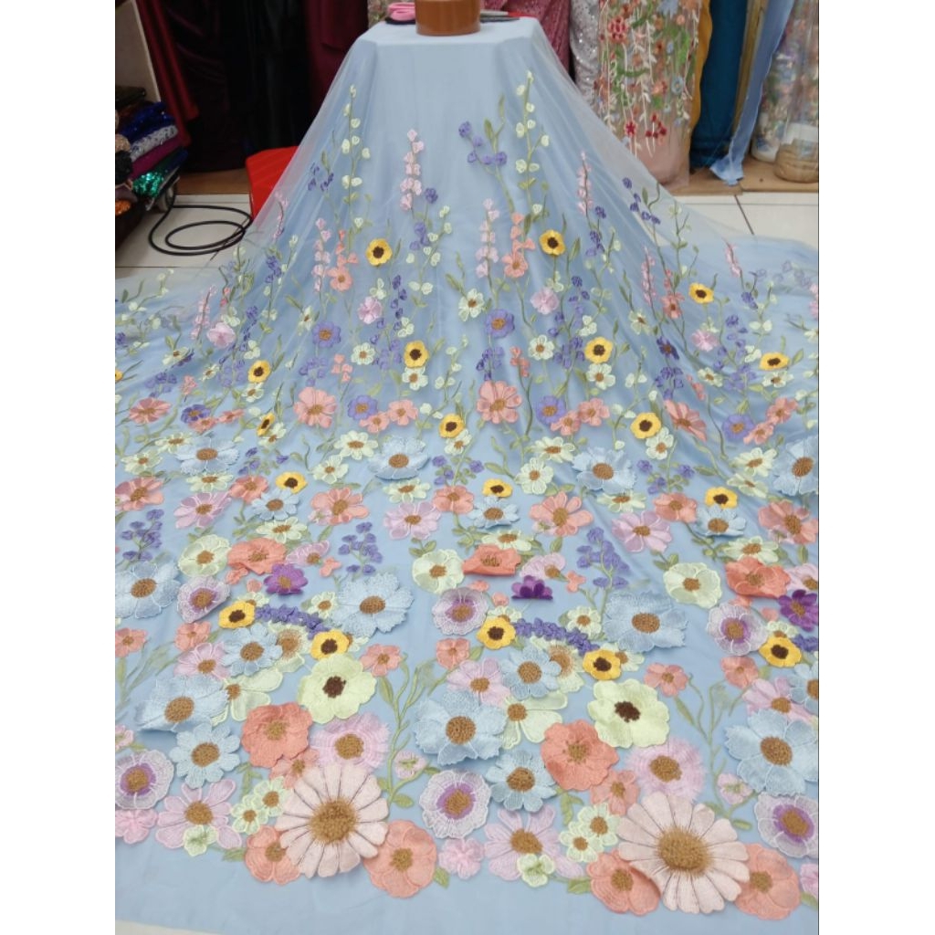 BAHAN/KAIN TILE BUNGA BORDIR 3D TILE FLOWERS BUNGA BORDIR TIMBULy