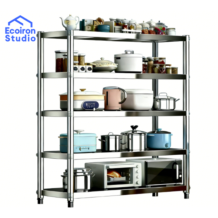 EcoIron Studio SUS 304 Rak Dapur Stainless 5 Susun Untuk Microwave Oven Serbaguna Anti Karat COD Rea