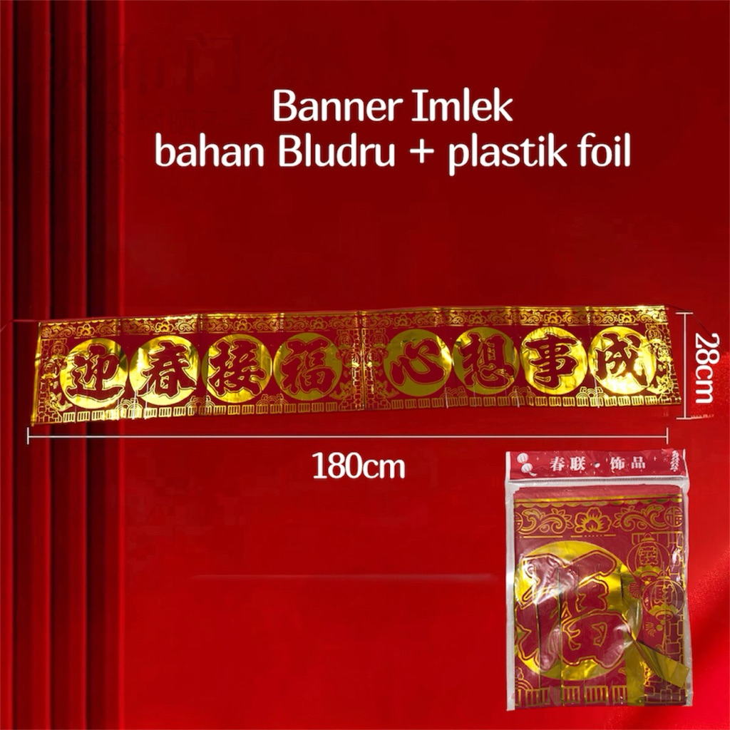 Banner Imlek Hiasan Dekorasi Pintu Dinding Rumah acara Tahun Baru Cina Garland Imlek Merah Emas Tuli