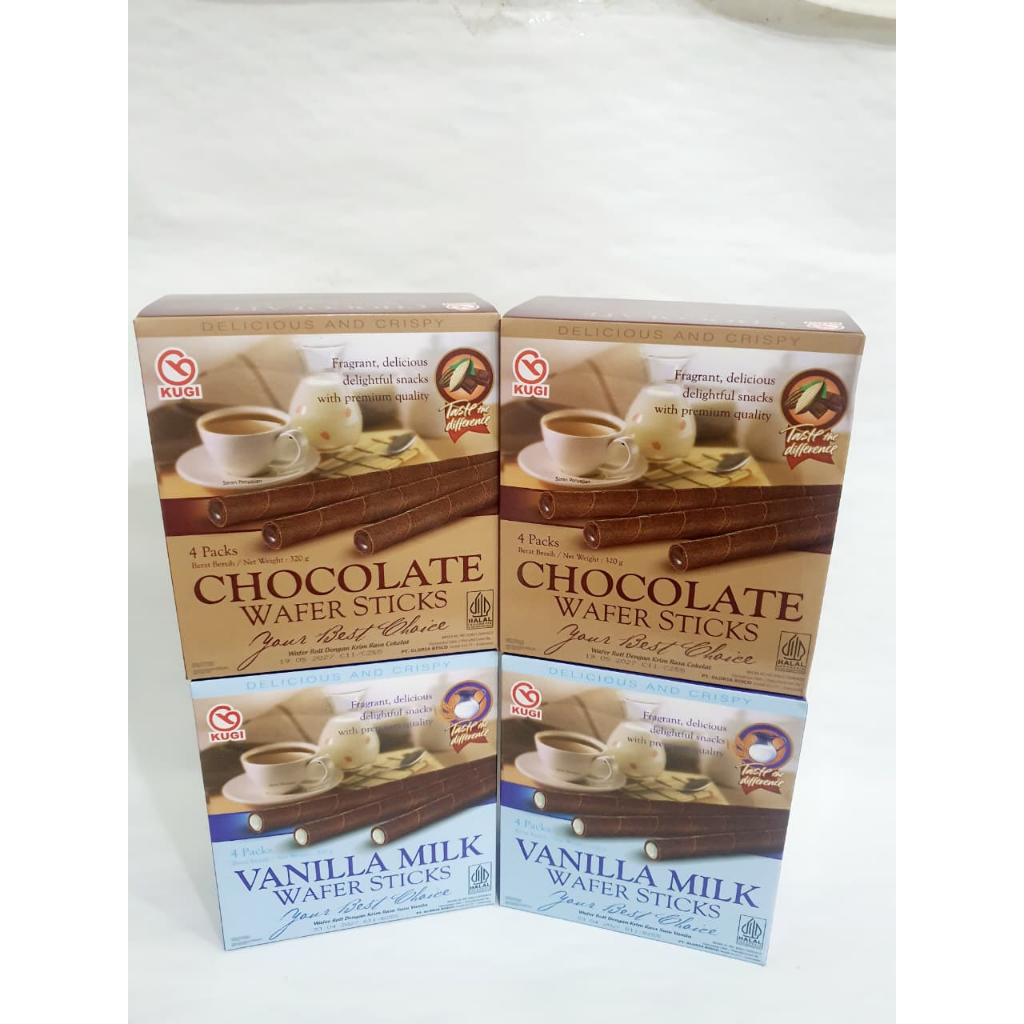 Halal BPOM Biskuit Snack Kugi Wafer Stick Box Besar 320g Coklat Vanila Kue Lebaran Murah Enak