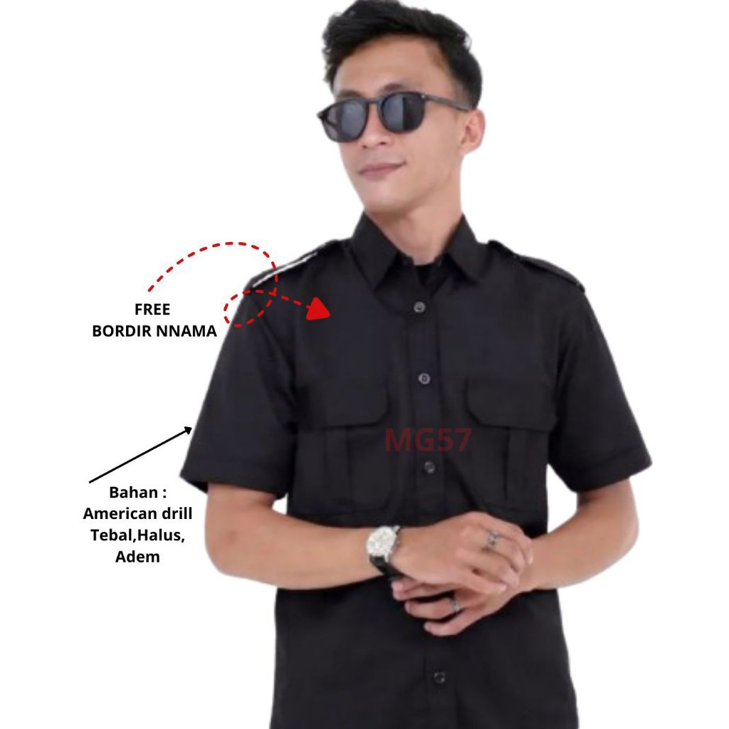 Baju pdh pria wanita  hitam lengan pendek gratis nama