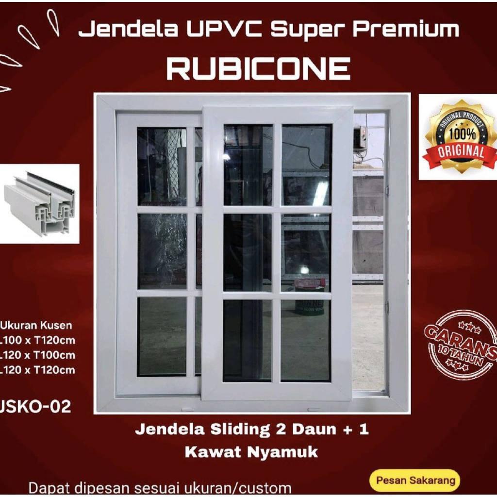 Jendela Sliding UPVC RUBICONE Super Premium Ornament+kawat nyamuk