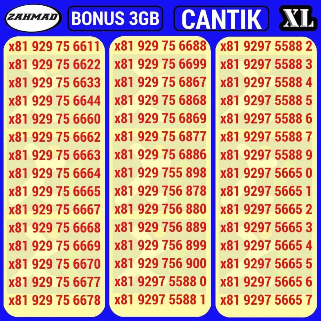 XL-A) NOCAN XL BONUS KUOTA kartu perdana nomor cantik triple AABB ABAB murah