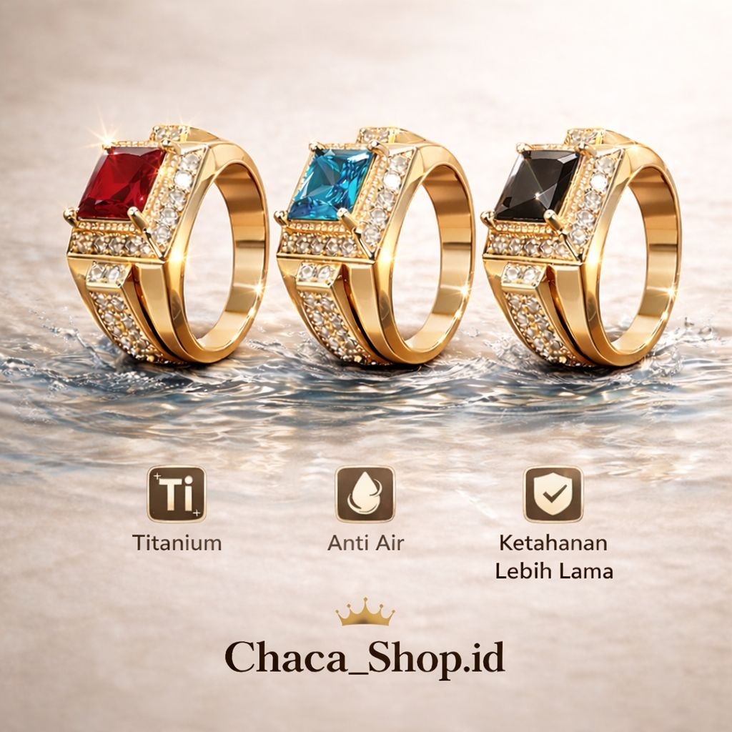 Cincin Batu Akik Pria - Cincin TITANIUM Pria Dewasa Warna Emas Gold gol