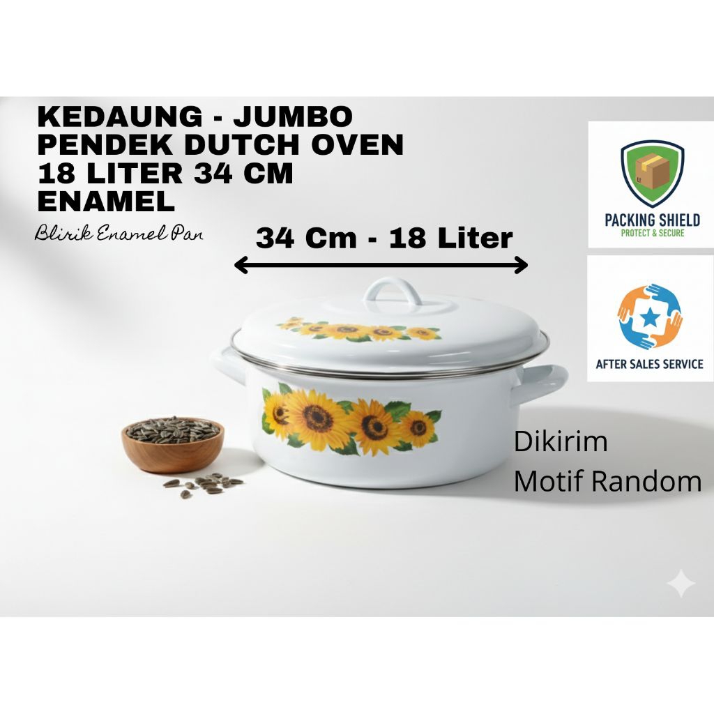 Kedaung Besar Panci Pendek Tutup Datar 18 Liter 34 cm Motif Bunga Perlengkapan Prasmanan, Catering, 