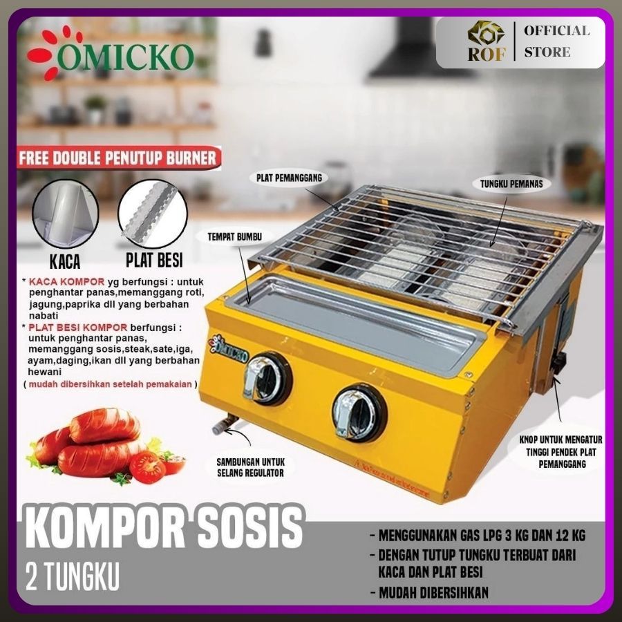 Kompor Sosis Panggang 2 Tungku Omicko - Pemanggang Sosis, Ayam, Daging, Kompor Serbaguna