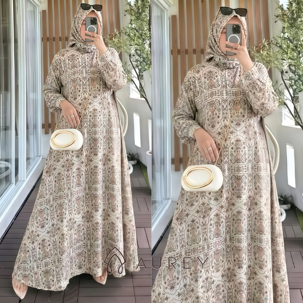 AUREY Mecca Dress Raya Set Hijab Gamis Wanita Set Dress Lebaran Wanita Raya Series by Aurey Dress Bu