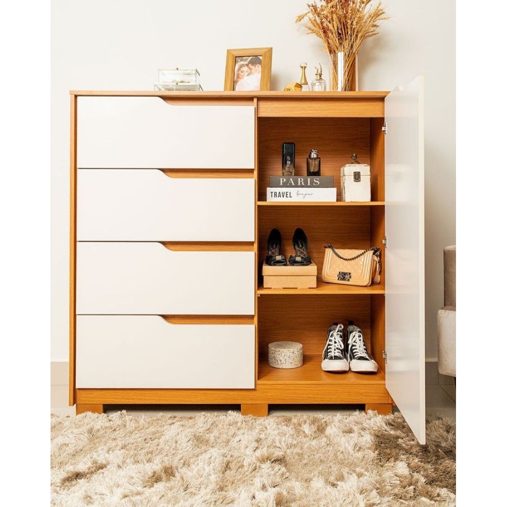 Lemari Kabinet Scandinavian Style - Credenza Kayu Minimalis - Rak Sepatu & Tas Estetik Japandi