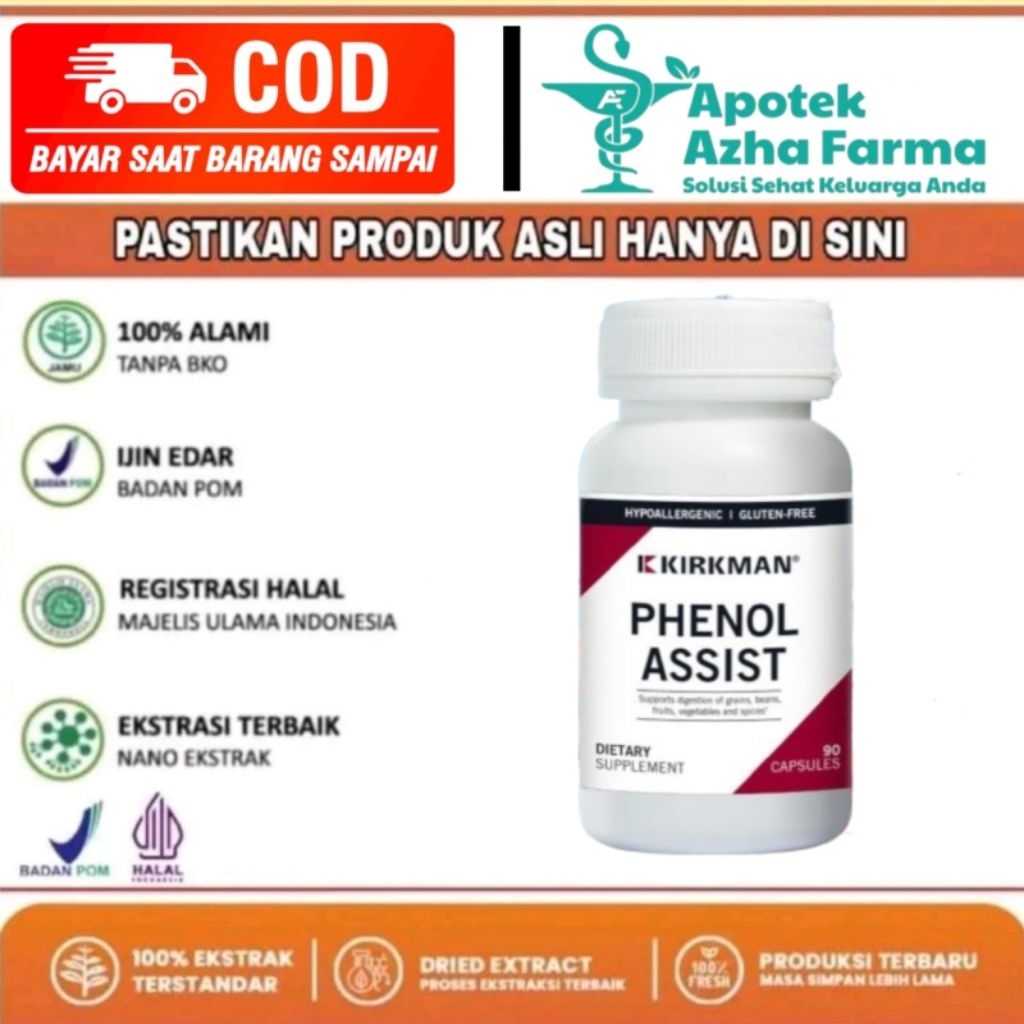 Kirkman Phenol Assist Capsules - 90 Kapsul, 100% Alami, Tanpa BKO, UIN Edar, Registrasi Halal, Ekstr