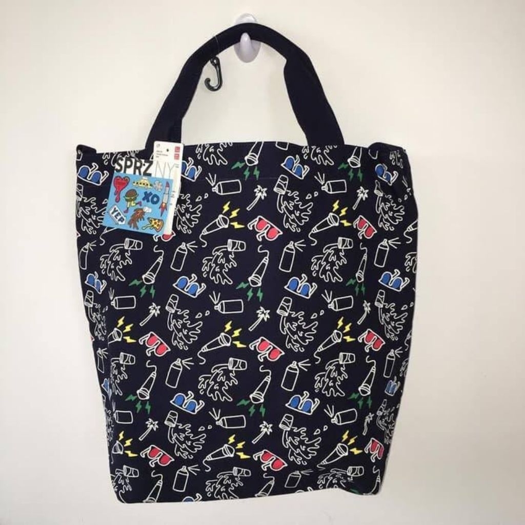 NEW - UNIQLO SPRZ NY Canvas Tote Bag Tas Kanvas Selempang Messenger Motif Keren Pria Wanita Unisex