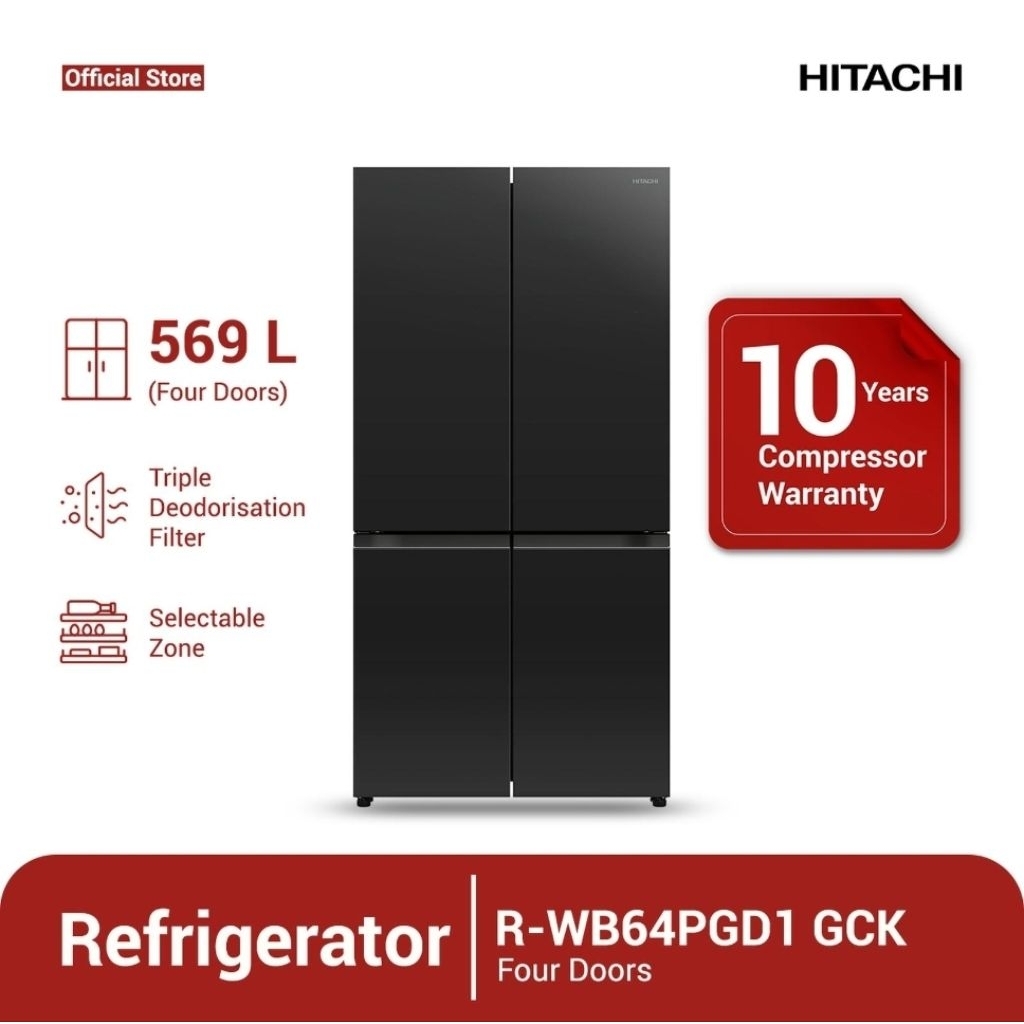 HITACHI KULKAS FRENCH BOTTOM FREEZER INVERTER 569L RWB640PGD1GCK