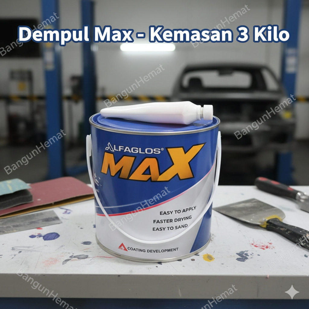 Dempul Alfaglos Max 3kg - Dempul Mobil Plastik Serbaguna Galon 3 kg