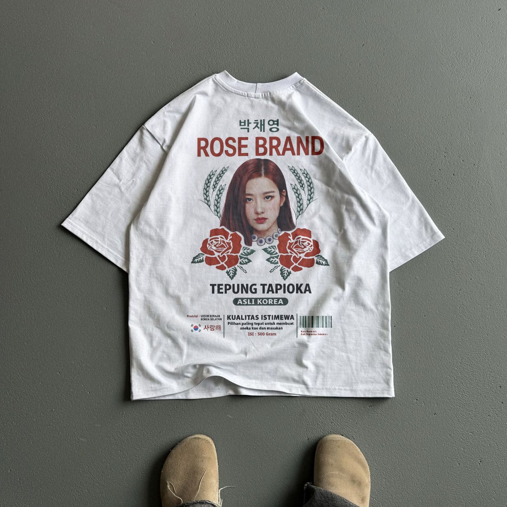 Kaos Blackpink Rose Brand Tepung Tapioka t shirt putih pria wanita unisex katun polyester - 036