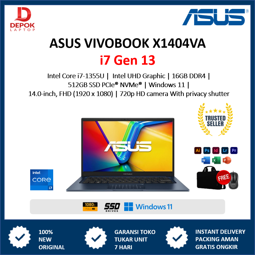 [ READY ] LAPTOP Asus Vivobook X1404VA i7 Gen 13 16GB 1TB SSD Windows 11 14.0" FHD