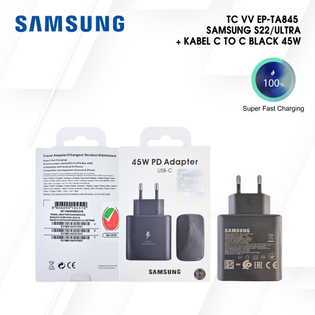 ADAPTER BATOK TYPE C CHARGER VV SAMSUNG 45W EP-TA845 S22 ULTRA SFC ORIGINAL