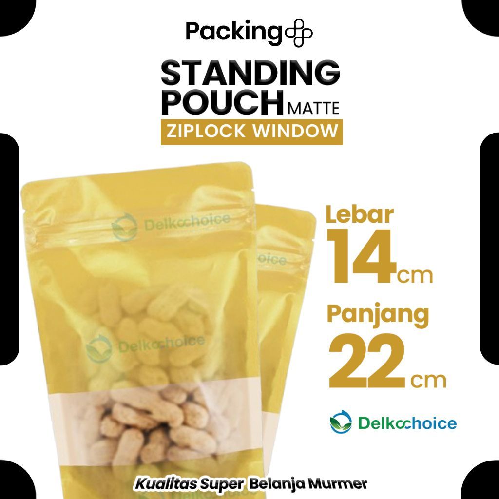 Kemasan Standing Pouch Matte Doff 14 cm x 22 cm KUNING(GOLD) Window Ziplock Plastik Klip Harga Murah