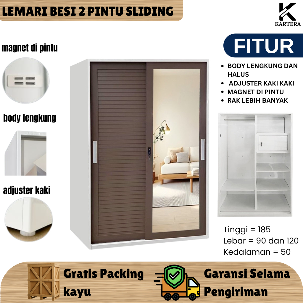 Lemari Pakaian 2 Pintu Besi Sliding Cermin | Lemari Baju Sleding Besi.JALUSI new